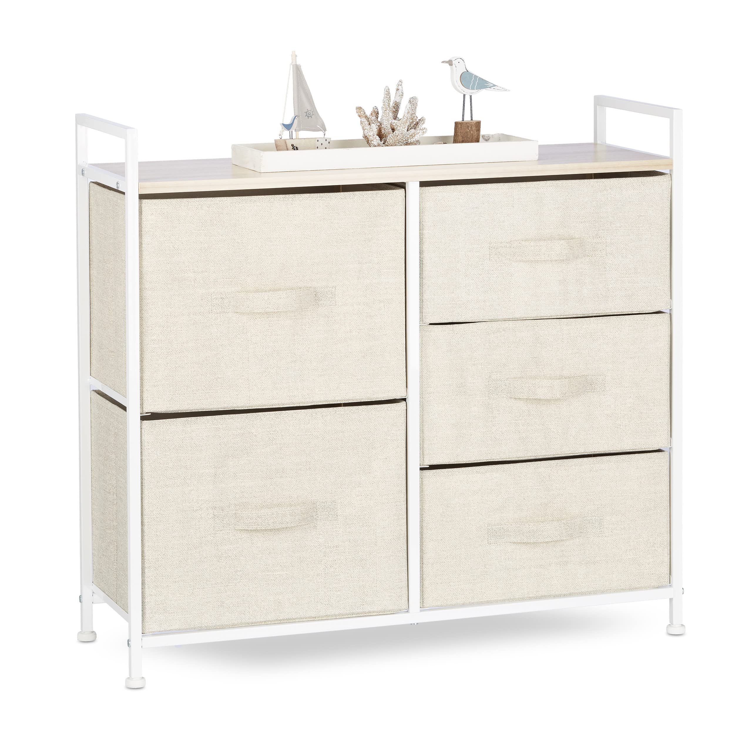 relaxdays-regalsystem-mit-5-stoff-schubladen-beige-77-5-x-83-x-29-cm image 1