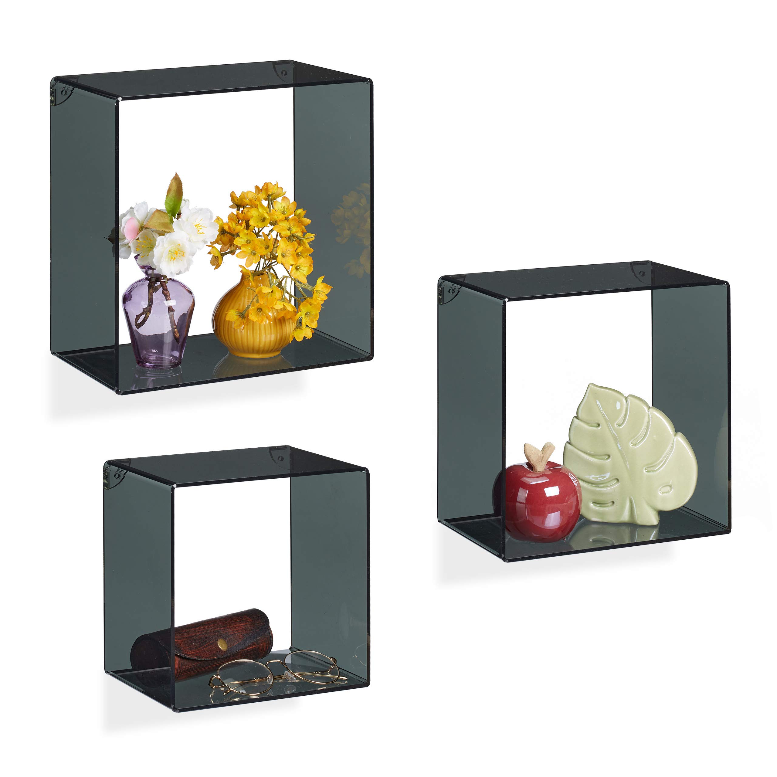 relaxdays-wandregal-3er-set-acryl-schwebend-cube-schwarz image 8