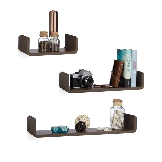 relaxdays-regalbrett-3er-set-u-form-mdf-braun-30-45-60-cm image 1