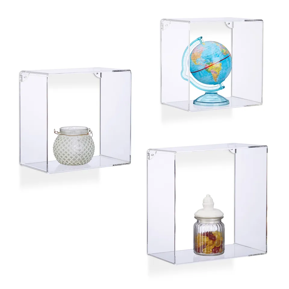 relaxdays-wandregale-acryl-3er-set-transparent-14-x-27-x-27-cm image 1