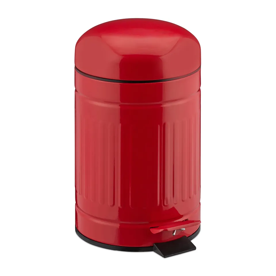 relaxdays-treteimer-3-liter-mit-absenkautomatik-metall-rot image 1