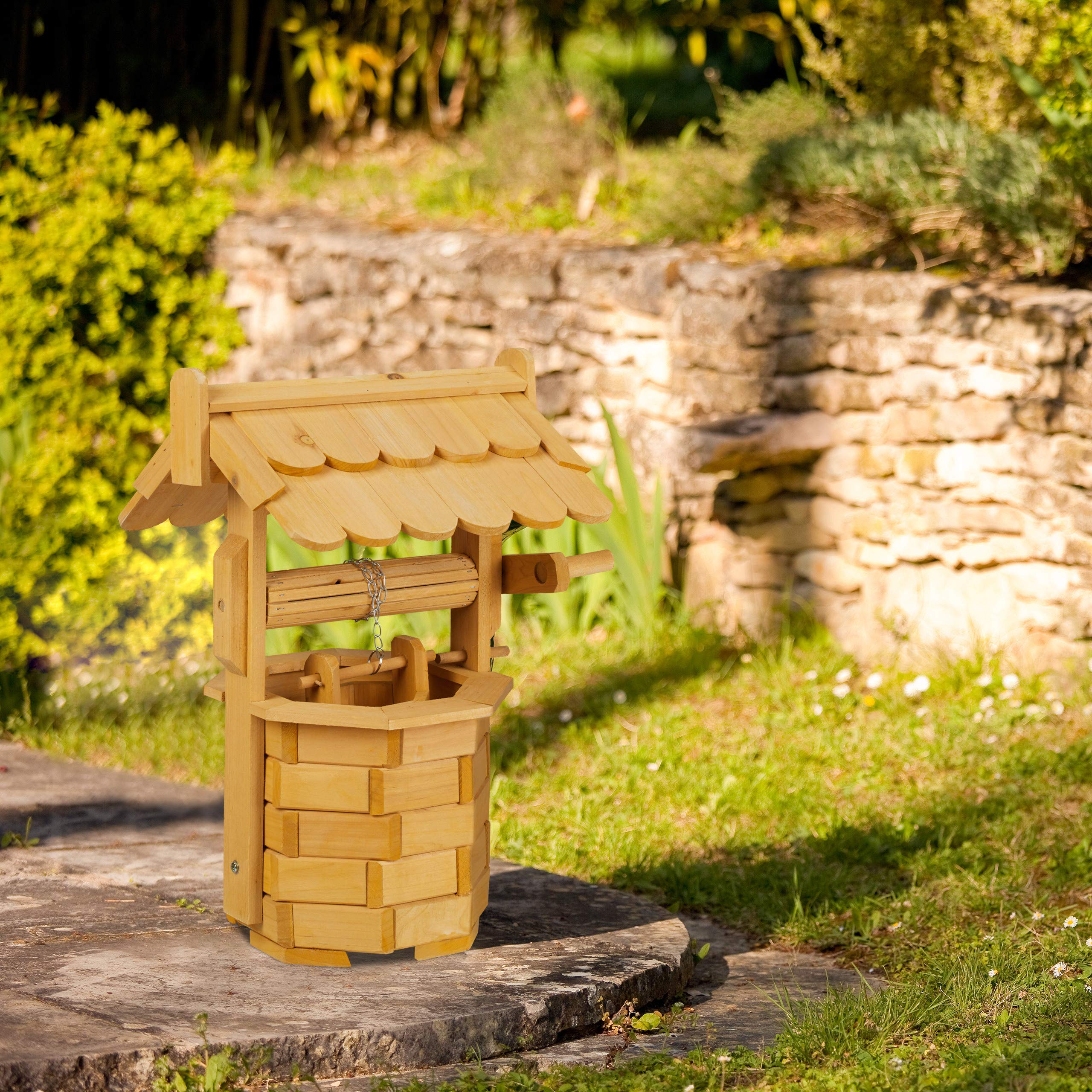 relaxdays-holzbrunnen-garten-zierbrunnen-mit-eimer-52-x-40-x-33-cm-natur image 2