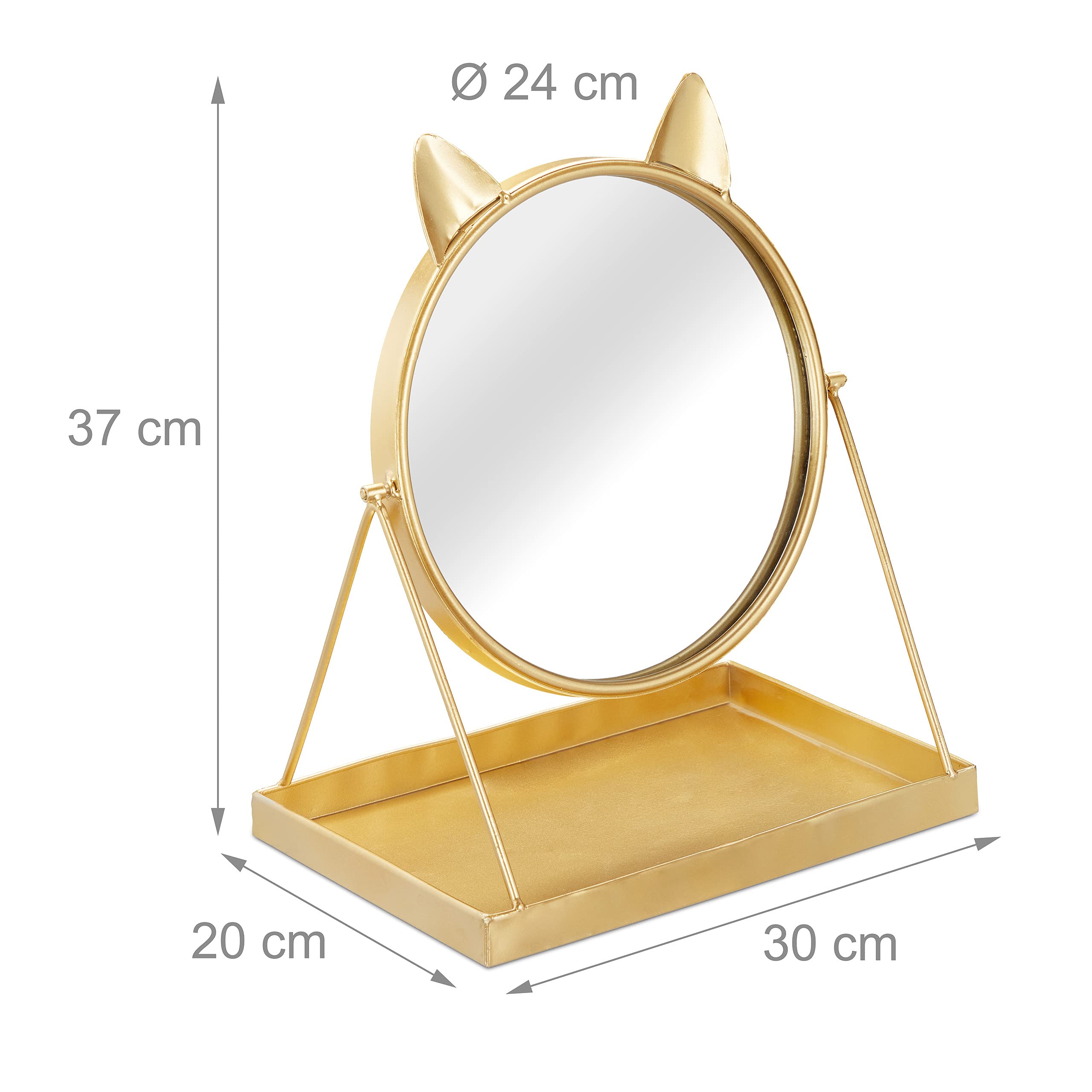 relaxdays-kosmetikspiegel-mit-ablage-24-cm-360-drehbar-metall-katzenohren-gold image 4