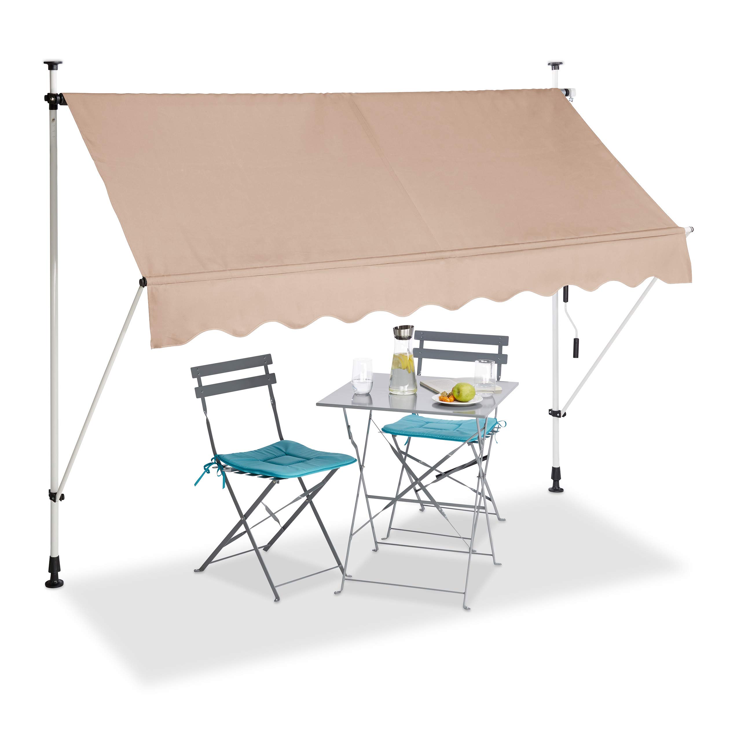 relaxdays-klemmmarkise-250-cm-beige-einziehbarer-balkon-sonnenschutz-ohne-bohren image 1