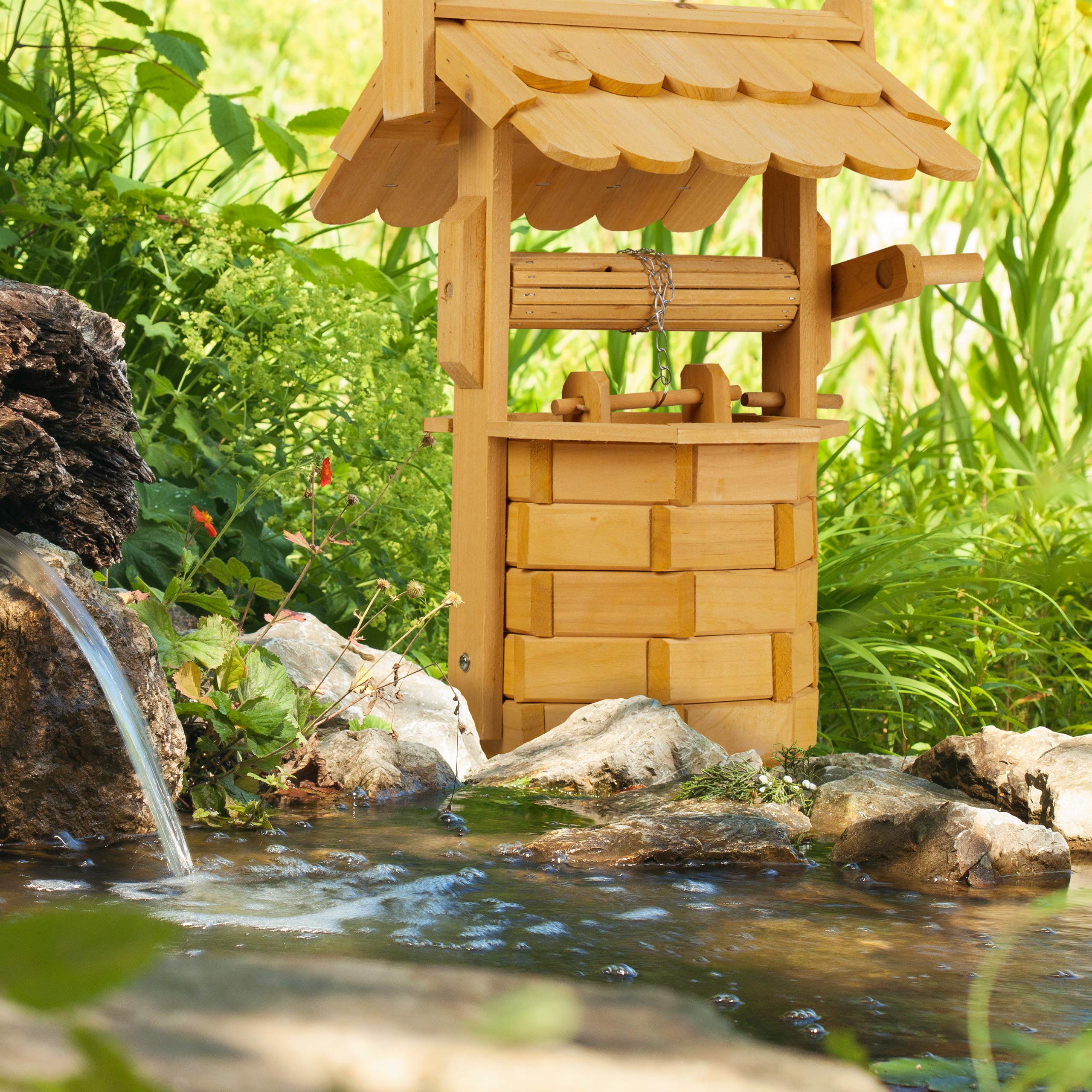 relaxdays-holzbrunnen-garten-zierbrunnen-mit-eimer-52-x-40-x-33-cm-natur image 3