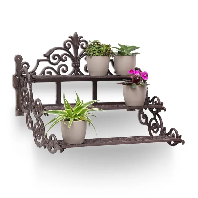 relaxdays-blumentreppe-gusseisen-3-ebenen-36x42x31cm-bronze image 1