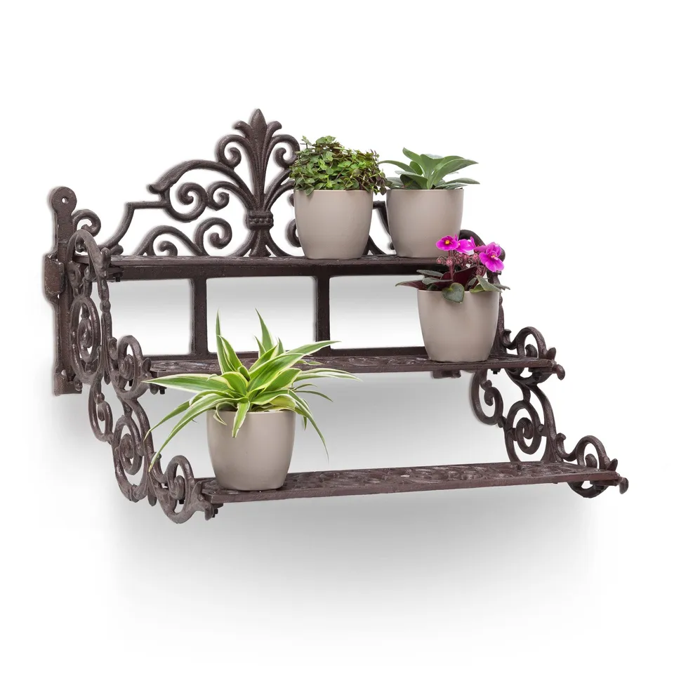 relaxdays-blumentreppe-gusseisen-3-ebenen-36x42x31cm-bronze image 1