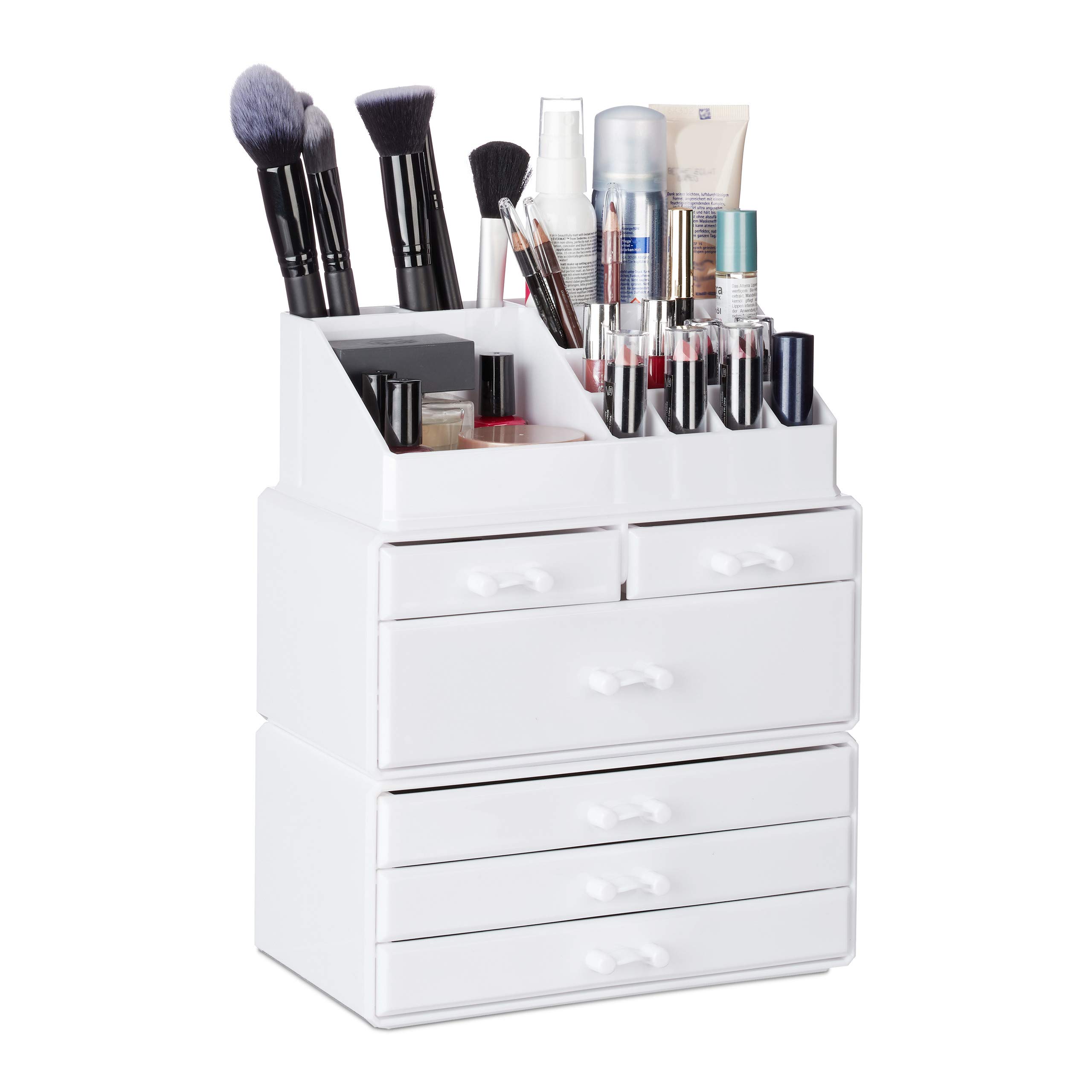 relaxdays-kosmetikorganizer-wei-mit-6-schubladen-stapelbar image 1