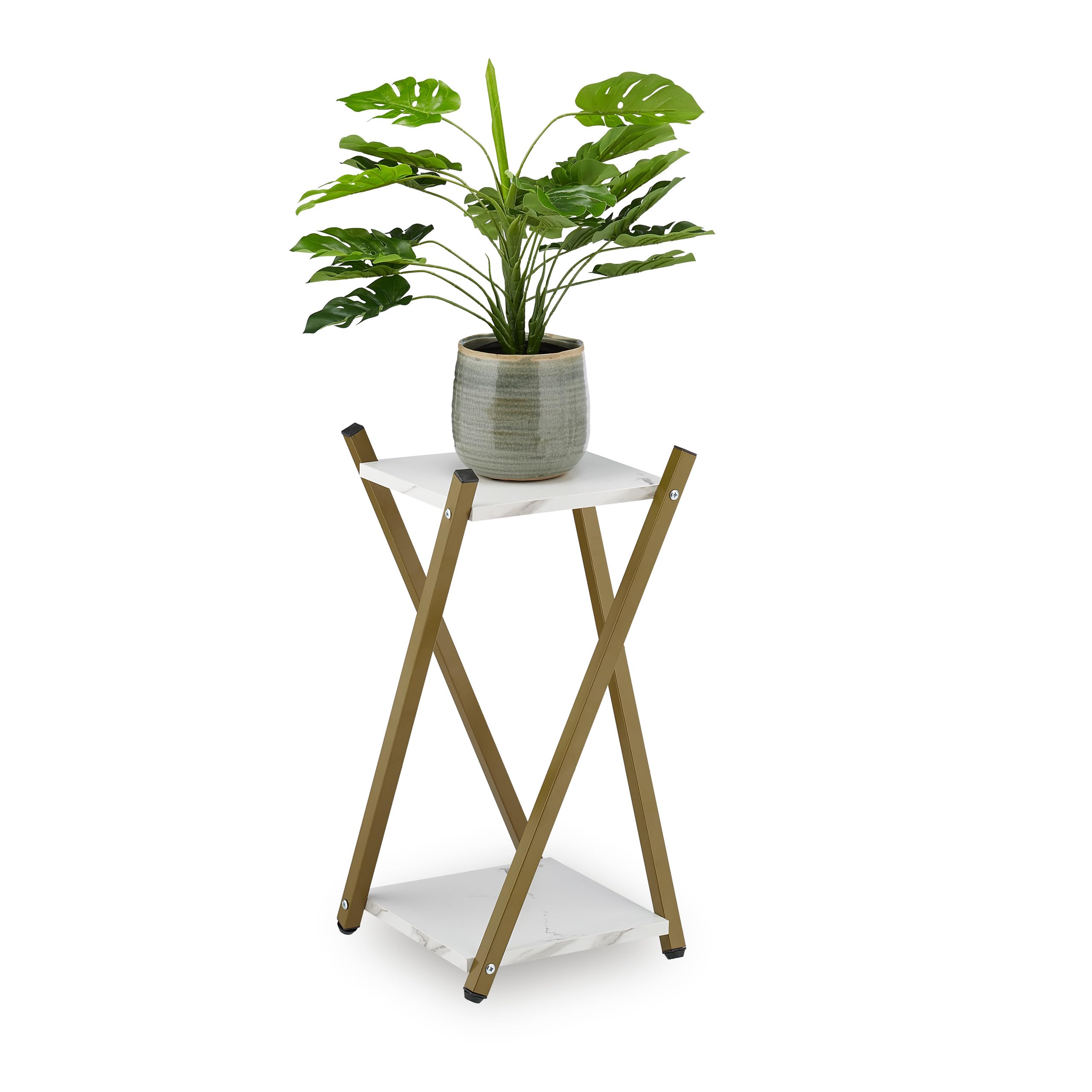 relaxdays-blumenst-nder-2-etagen-marmoroptik-57x29x29-cm-gold-wei image 1