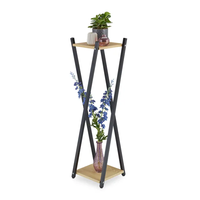 relaxdays-blumenst-nder-2-etagen-metall-mdf-99x29x29-cm-schwarz image 1