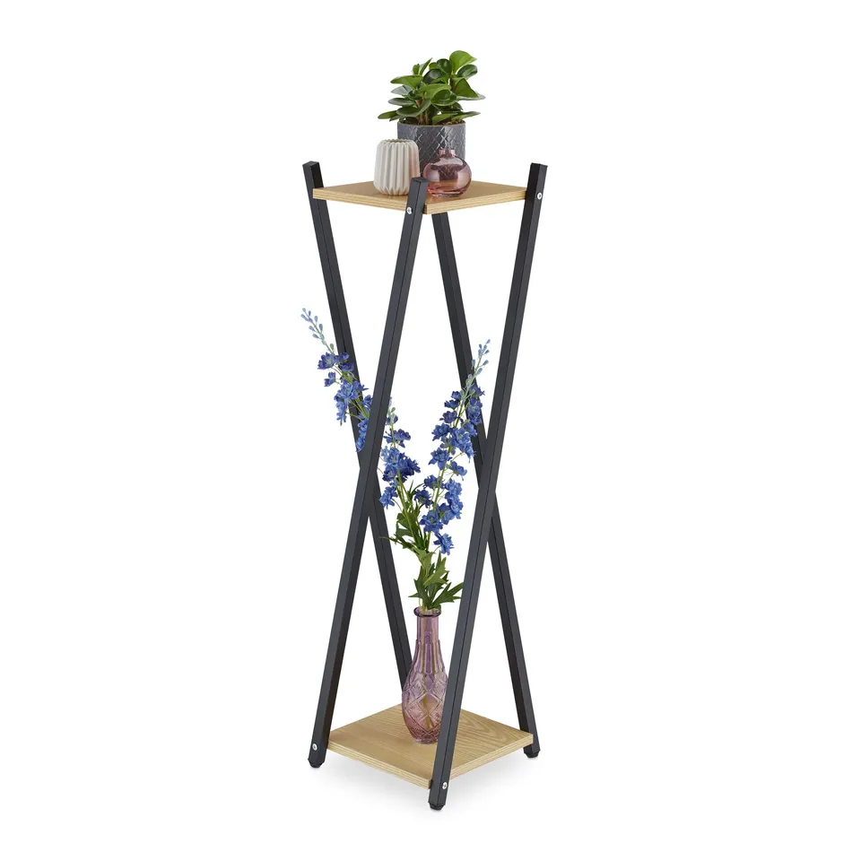relaxdays-blumenst-nder-2-etagen-metall-mdf-99x29x29-cm-schwarz image 1
