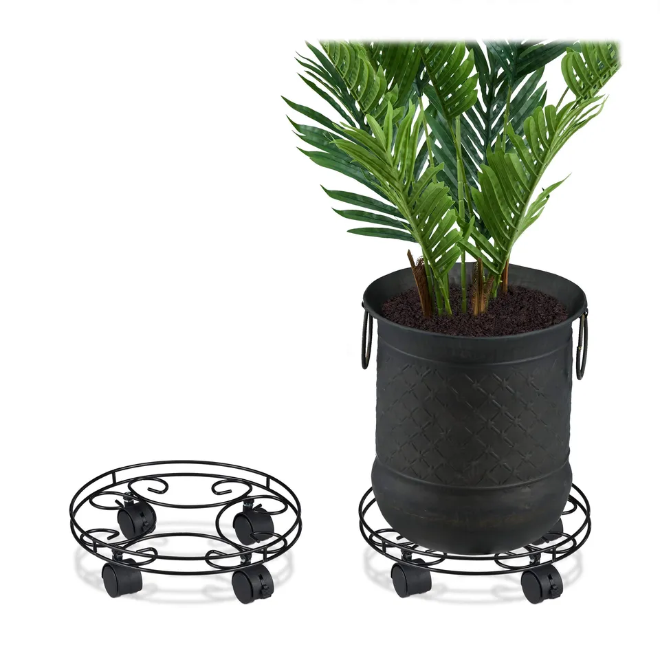 relaxdays-pflanzenroller-2er-set-rund-schwarz-rolluntersetzer-bis-28-cm-mit-brem image 1