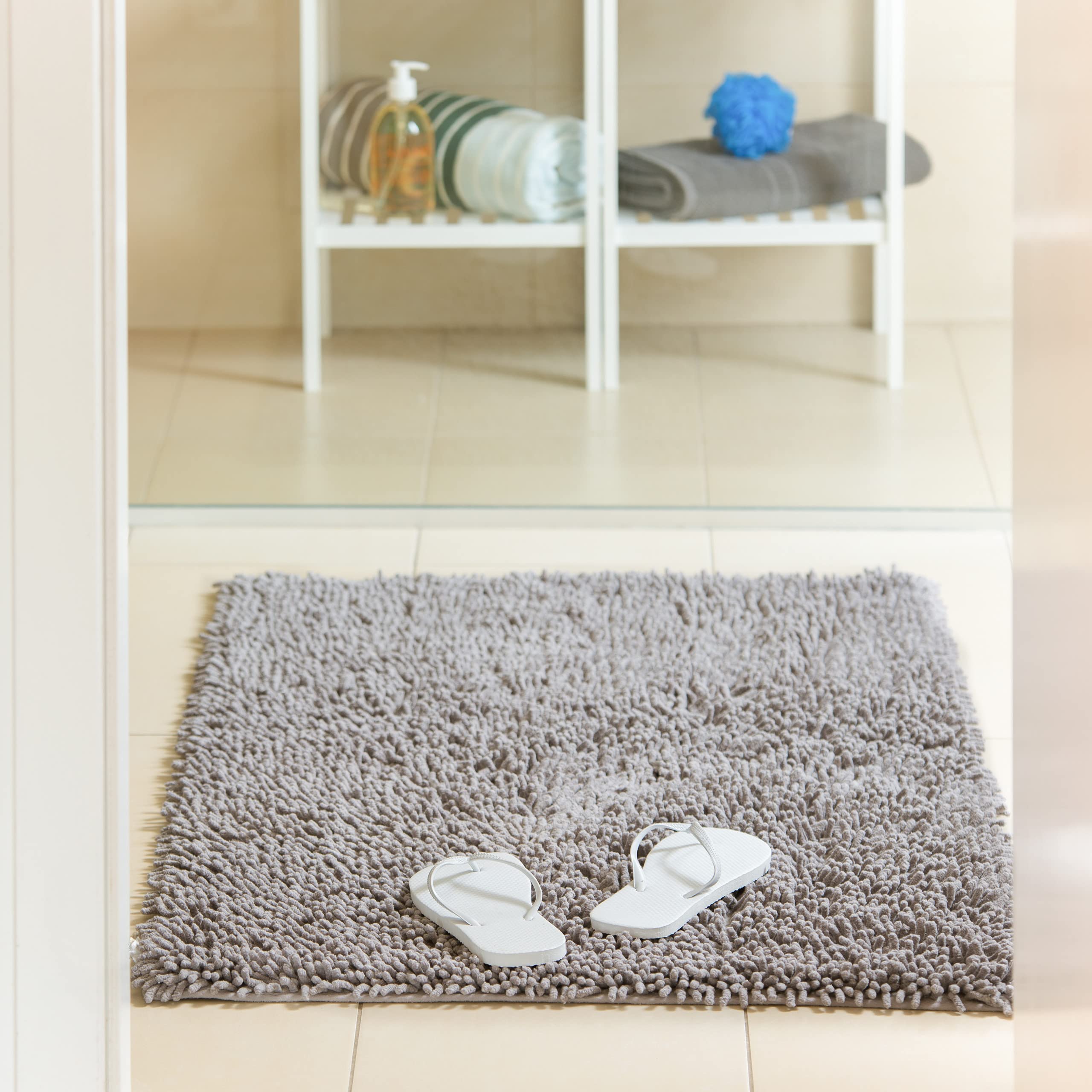 relaxdays-shaggy-badematte-hochflor-teppich-80-x-50-cm-grau image 4