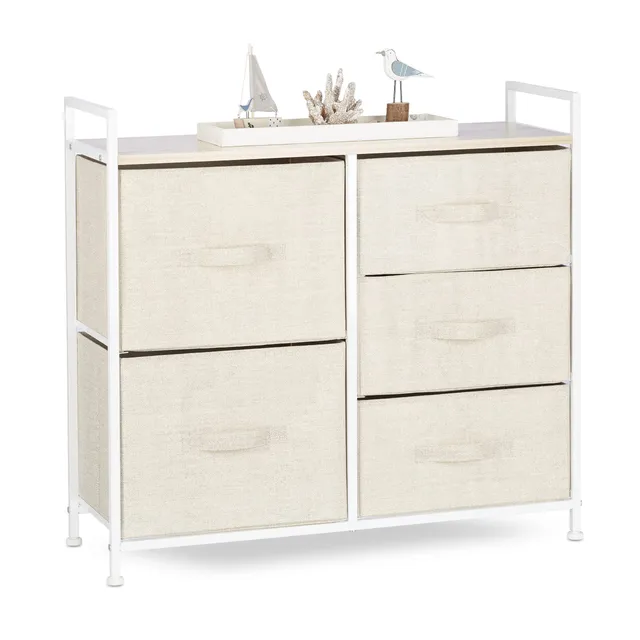 relaxdays-regalsystem-mit-5-stoff-schubladen-beige-77-5-x-83-x-29-cm image 1