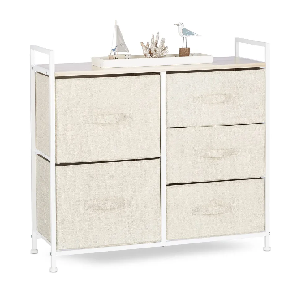 relaxdays-regalsystem-mit-5-stoff-schubladen-beige-77-5-x-83-x-29-cm image 1