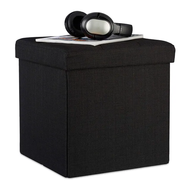 relaxdays-sitzhocker-faltbar-38x38x38-cm-leinen-schwarz-40l image 1