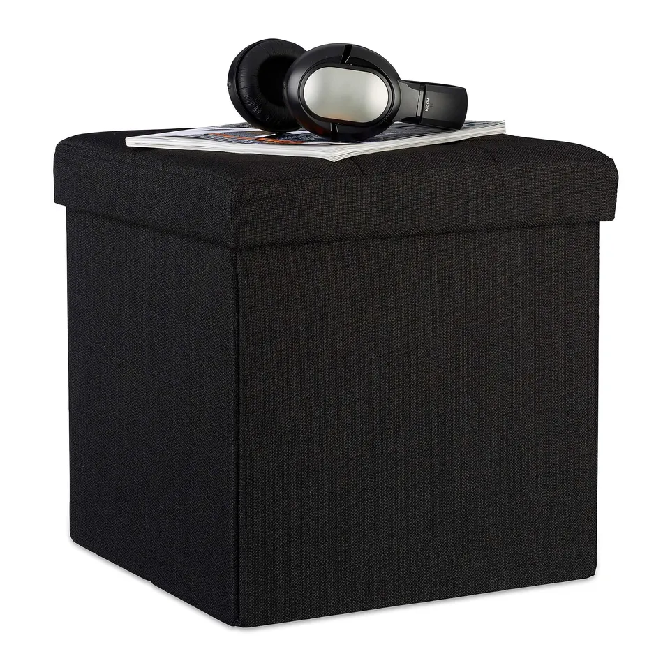 relaxdays-sitzhocker-faltbar-38x38x38-cm-leinen-schwarz-40l image 1