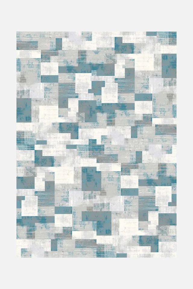 teppana-topas-quadrat-teppich-waschbarer-indoor-teppich-blau-grau-geometrisch image 1