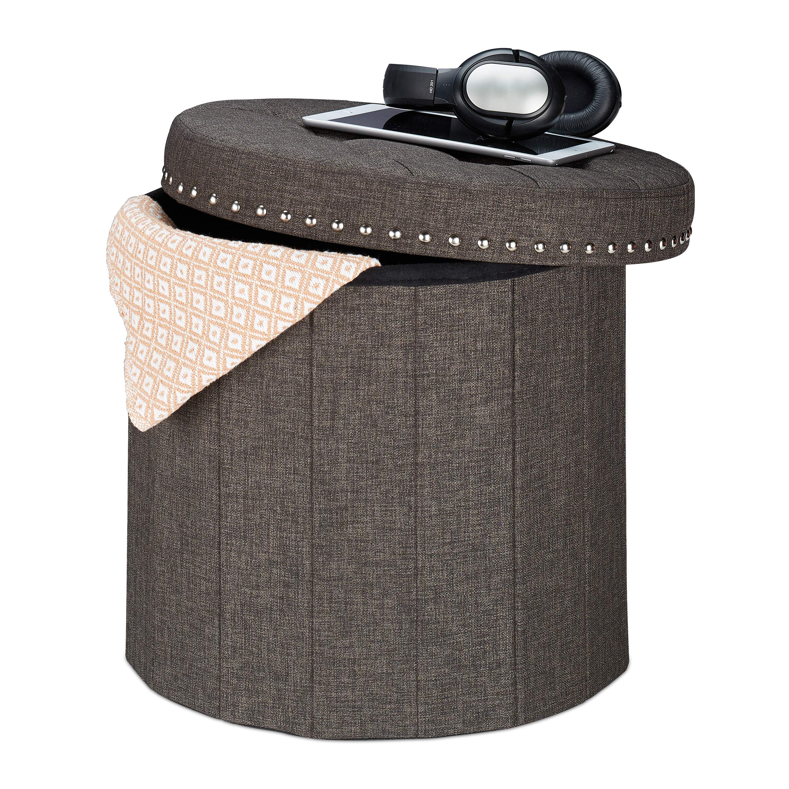 relaxdays-sitzhocker-mit-stauraum-rund-braun-43x46-cm-faltbar-300-kg image 1