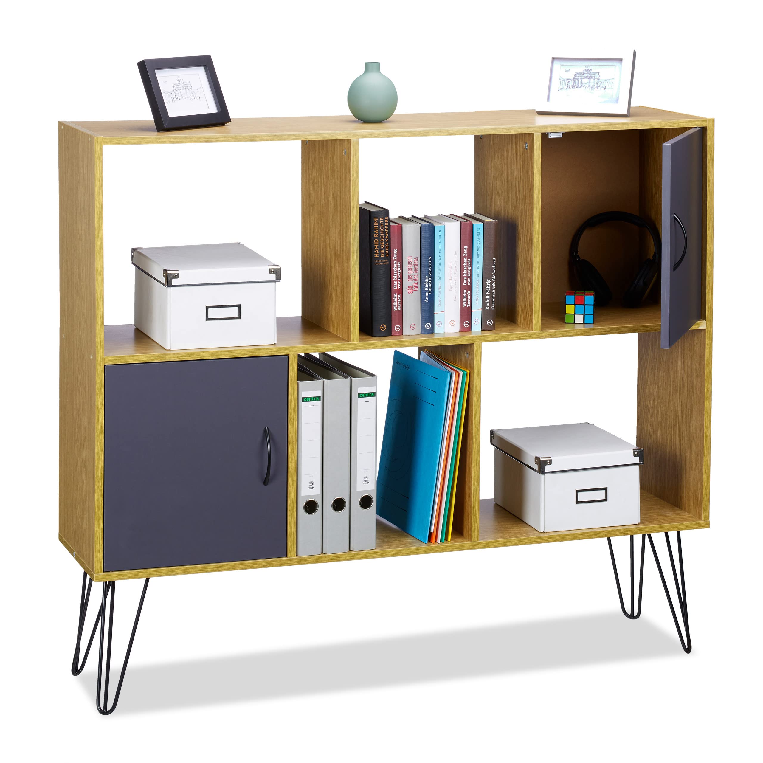 relaxdays-regal-vintage-6-f-cher-standregal-braun-metallbeine image 1
