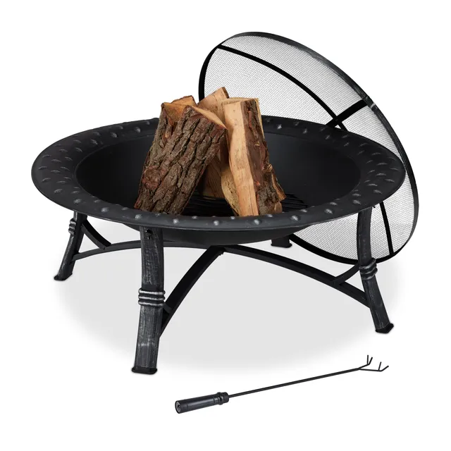 relaxdays-feuerschale-xxl-52-x-90-cm-schwarz-mit-funkenschutz-und-sch-rhaken image 1