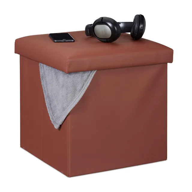 relaxdays-hocker-mit-stauraum-kunstleder-braun-38x38x38cm image 1
