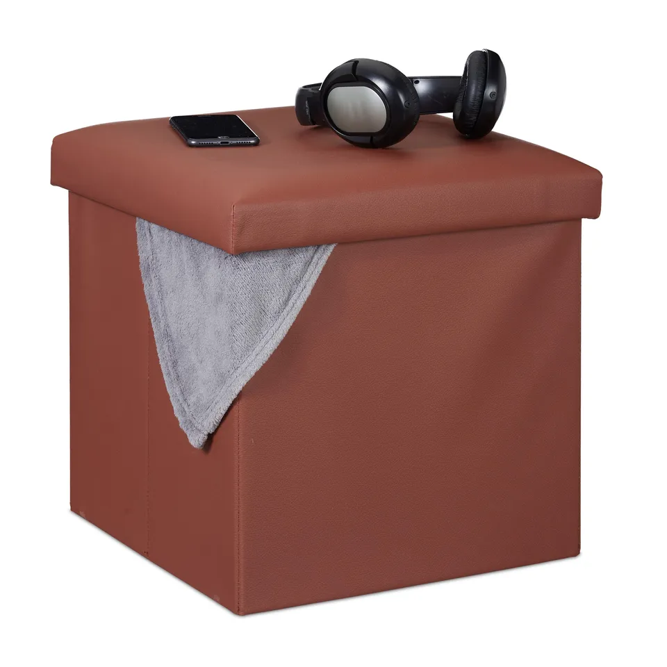 relaxdays-hocker-mit-stauraum-kunstleder-braun-38x38x38cm image 1