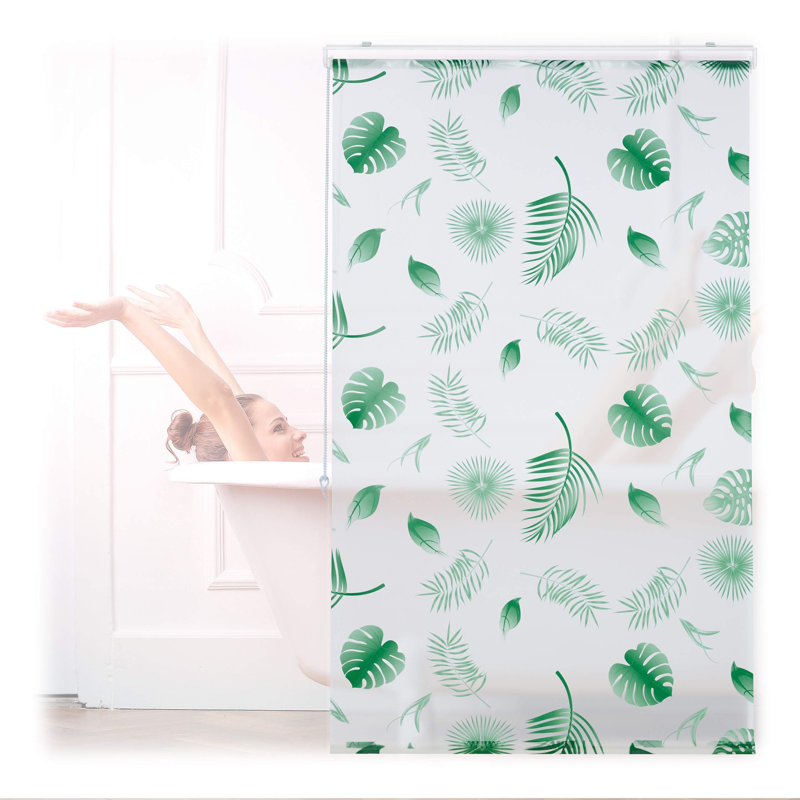 relaxdays-duschrollo-bl-tter-100x240-cm-wei-gr-n image 1