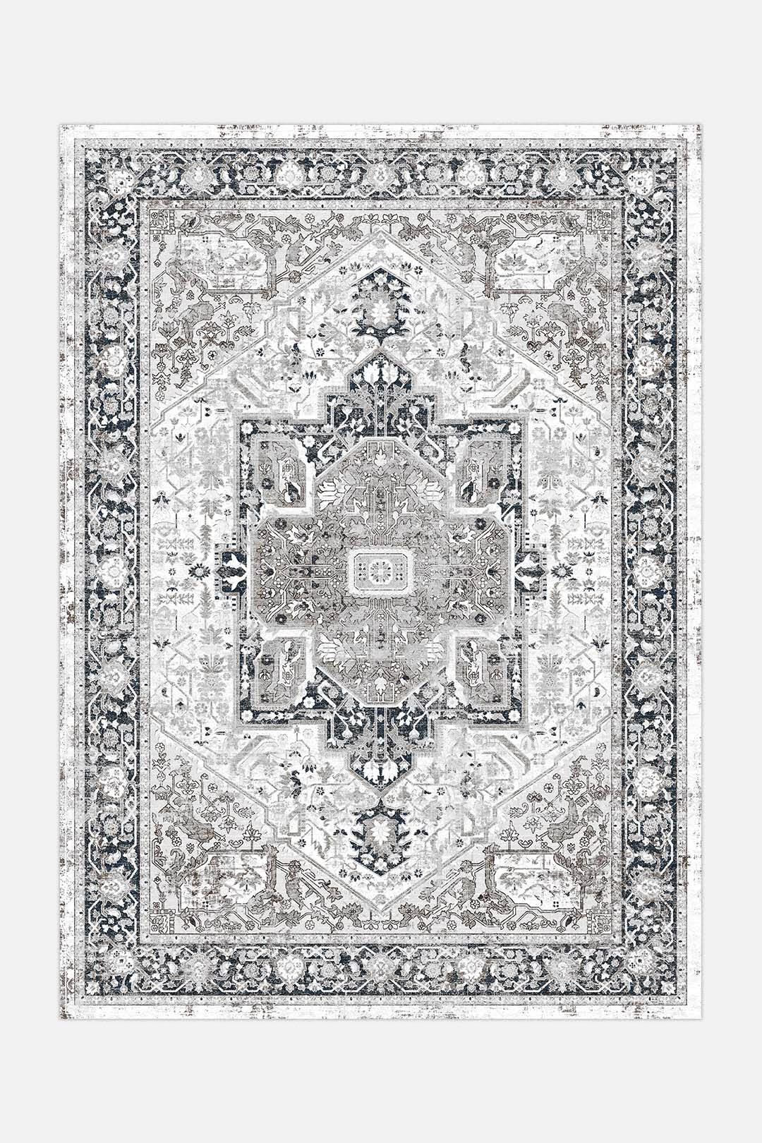 teppana-heriz-quarz-teppich-waschbarer-perser-teppich-grau image 1