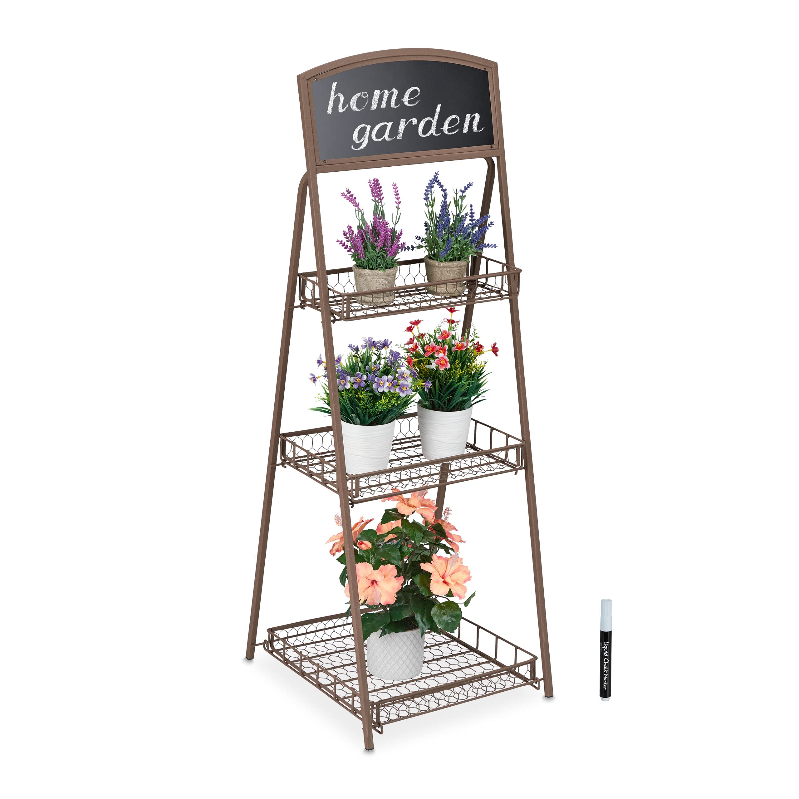 relaxdays-blumentreppe-metall-3-stufig-119x41x44-cm-braun image 1
