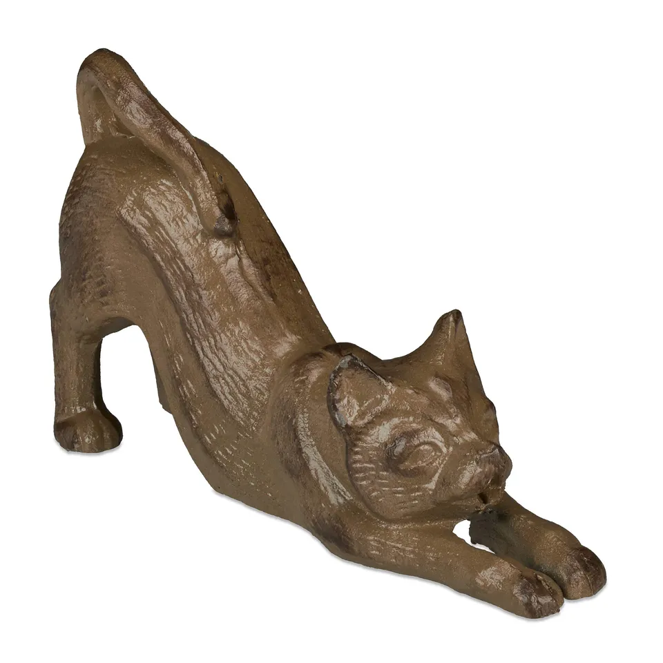 relaxdays-katzenfigur-gusseisen-braun-15x26-cm-wetterfest image 1
