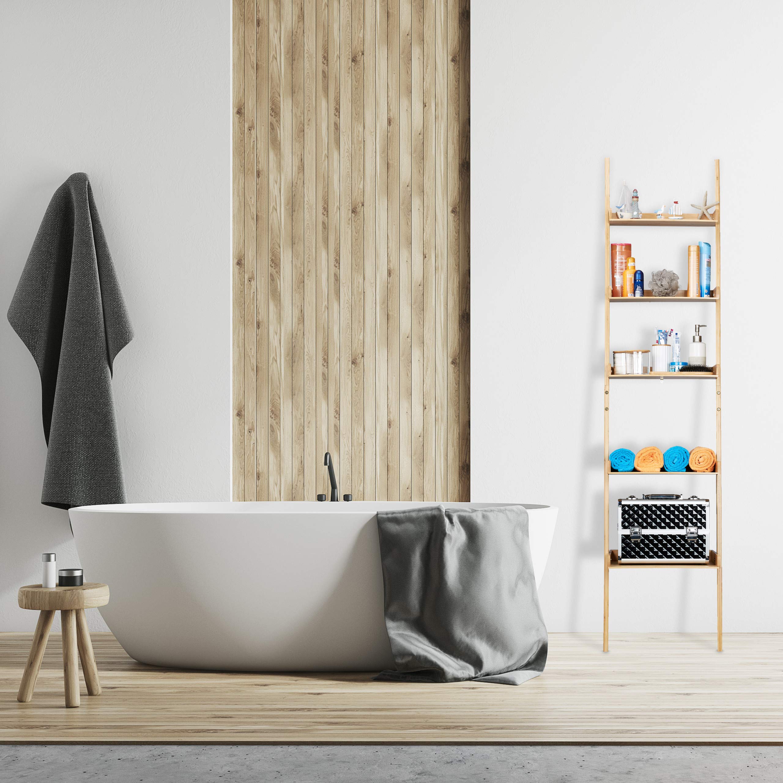 relaxdays-leiterregal-bambus-5-etagen-natur-190x45x40-cm image 5