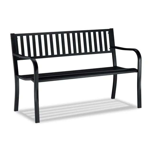 relaxdays-gartenbank-2-sitzer-metallbank-82-x-127-5-x-59-5-cm-schwarz image 1