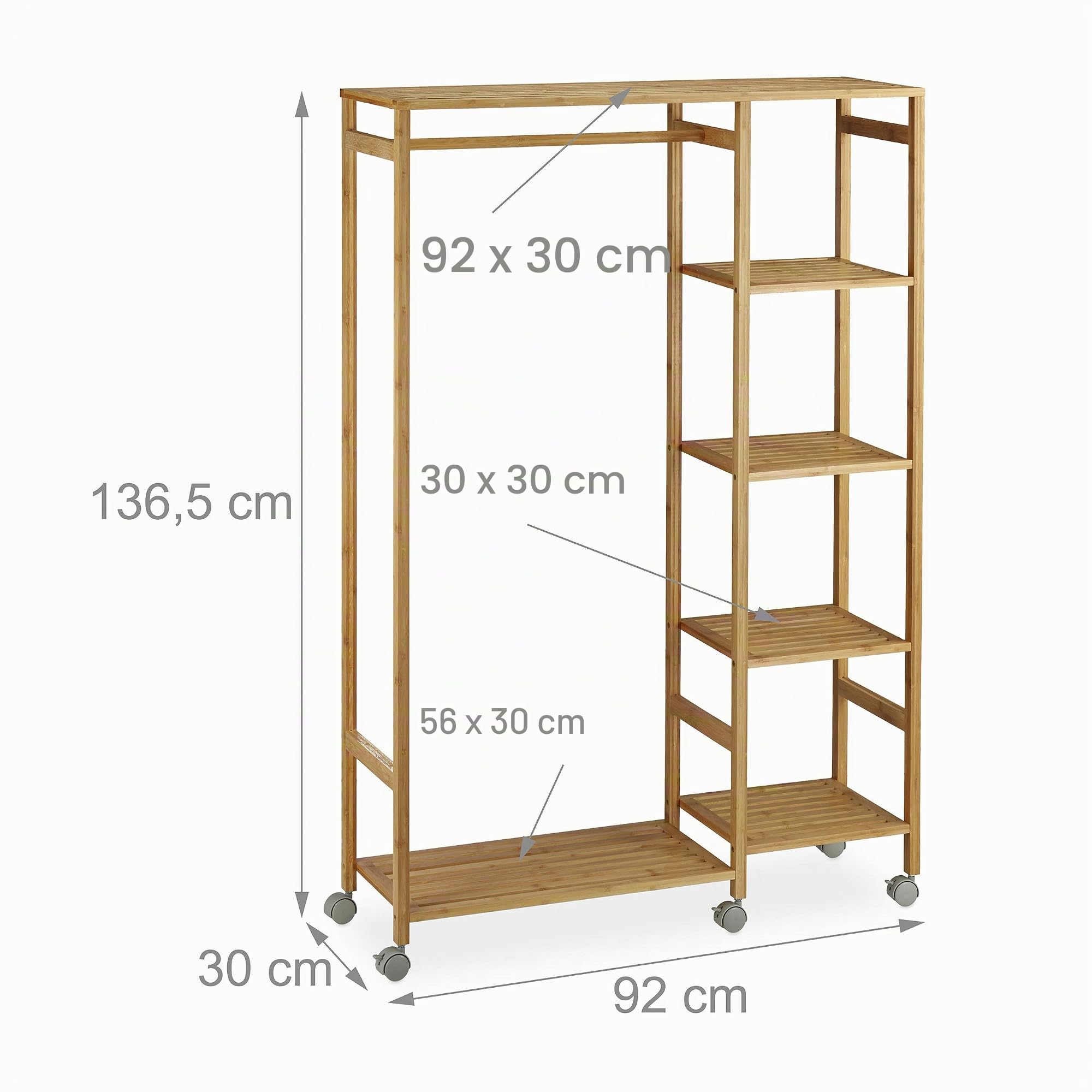 relaxdays-rollgarderobe-bambus-mobil-6-ablagen-mit-kleiderstange-natur image 4