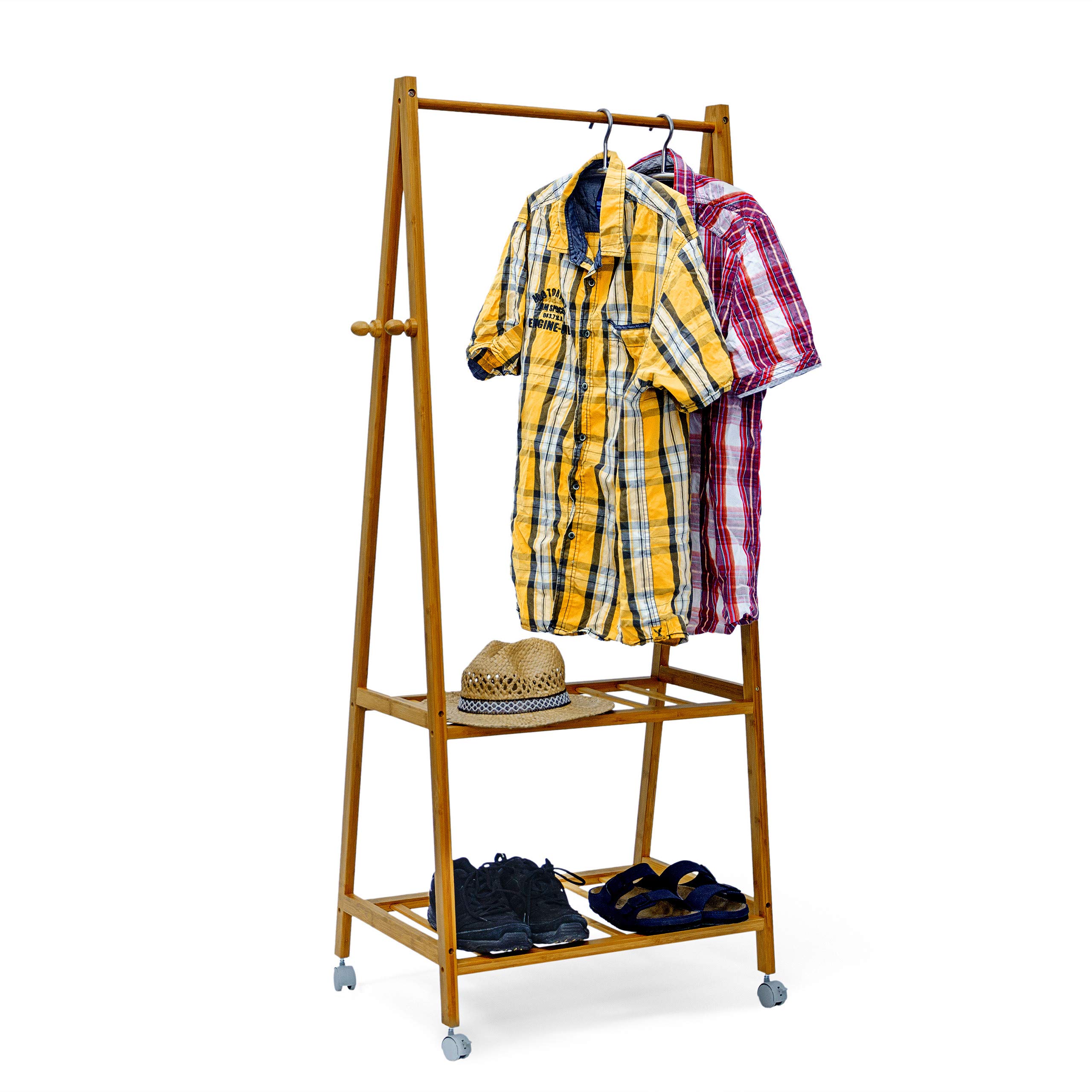 relaxdays-kleiderst-nder-bambus-154x73-5x45-cm-rollbar-mit-2-ablagen-natur image 1