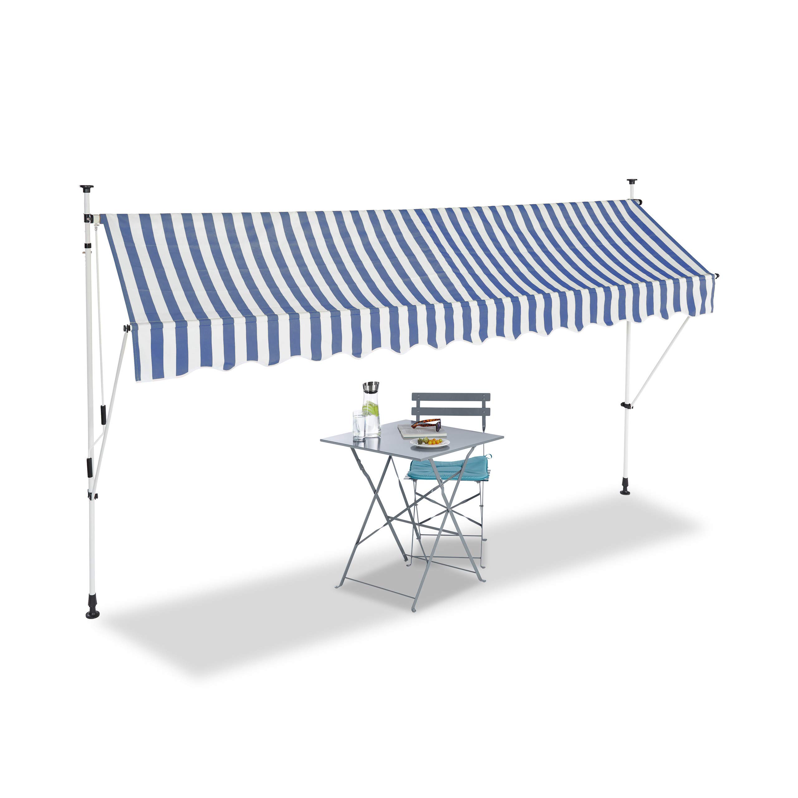 relaxdays-klemmmarkise-350-cm-breit-balkon-sonnenschutz-blau-gestreift-ohne-bohr image 1