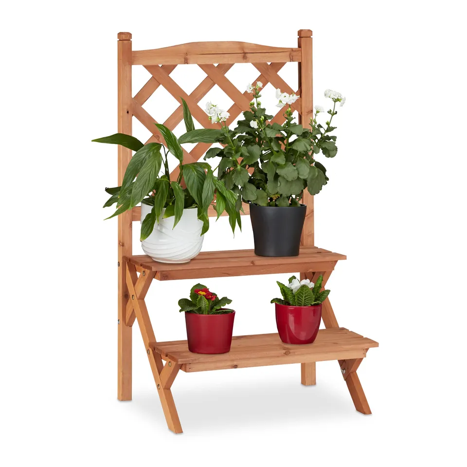 relaxdays-blumentreppe-mit-rankgitter-2-stufen-tannenholz-89x51x40-cm-natur image 1