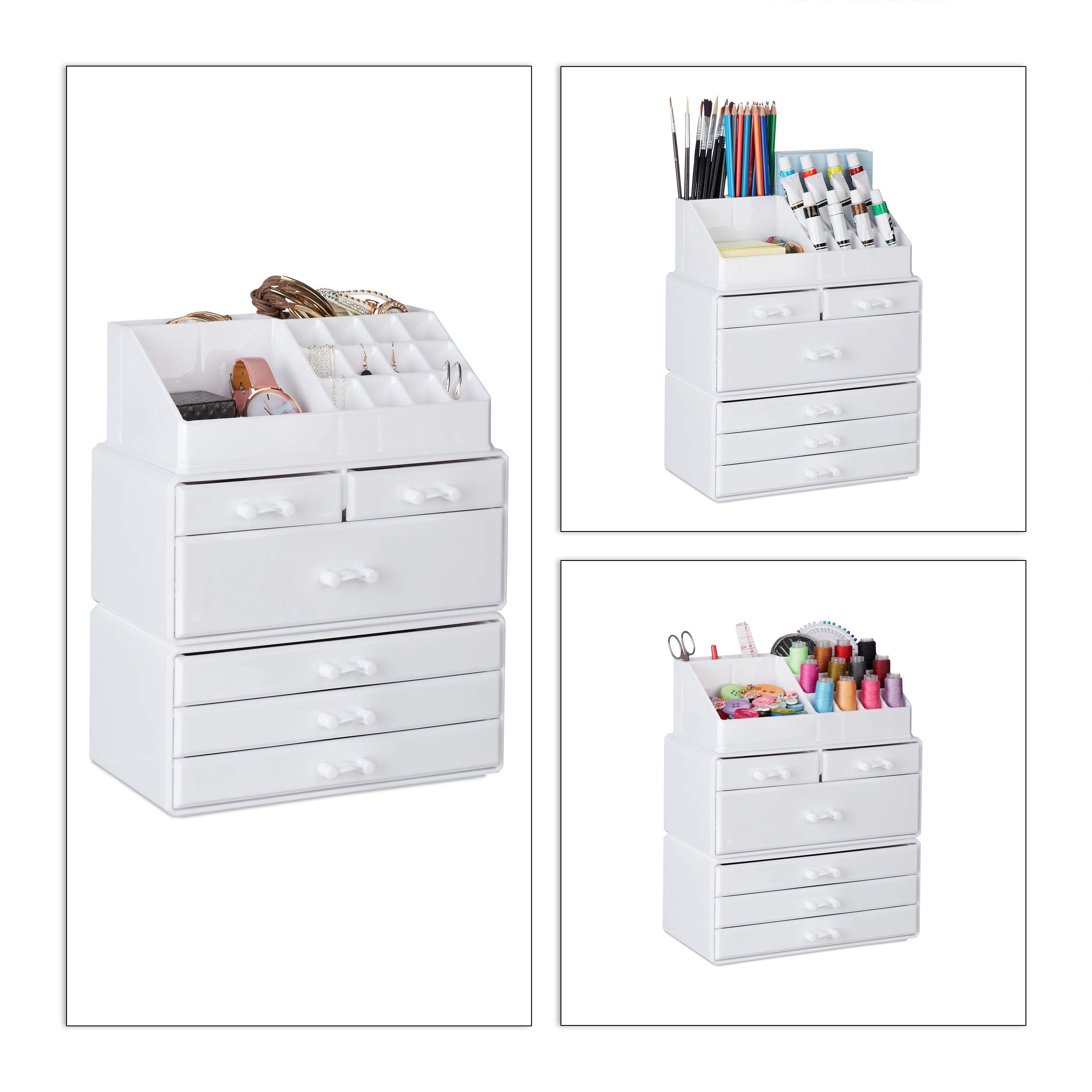 relaxdays-kosmetikorganizer-wei-mit-6-schubladen-stapelbar image 3
