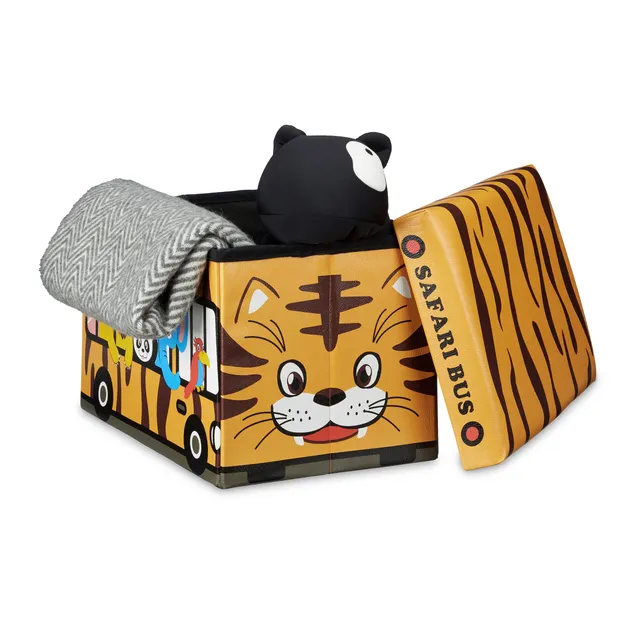 relaxdays-spielzeugkiste-tiger-sitzhocker-32-x-48-x-32-cm-safari-bus-37-l image 1