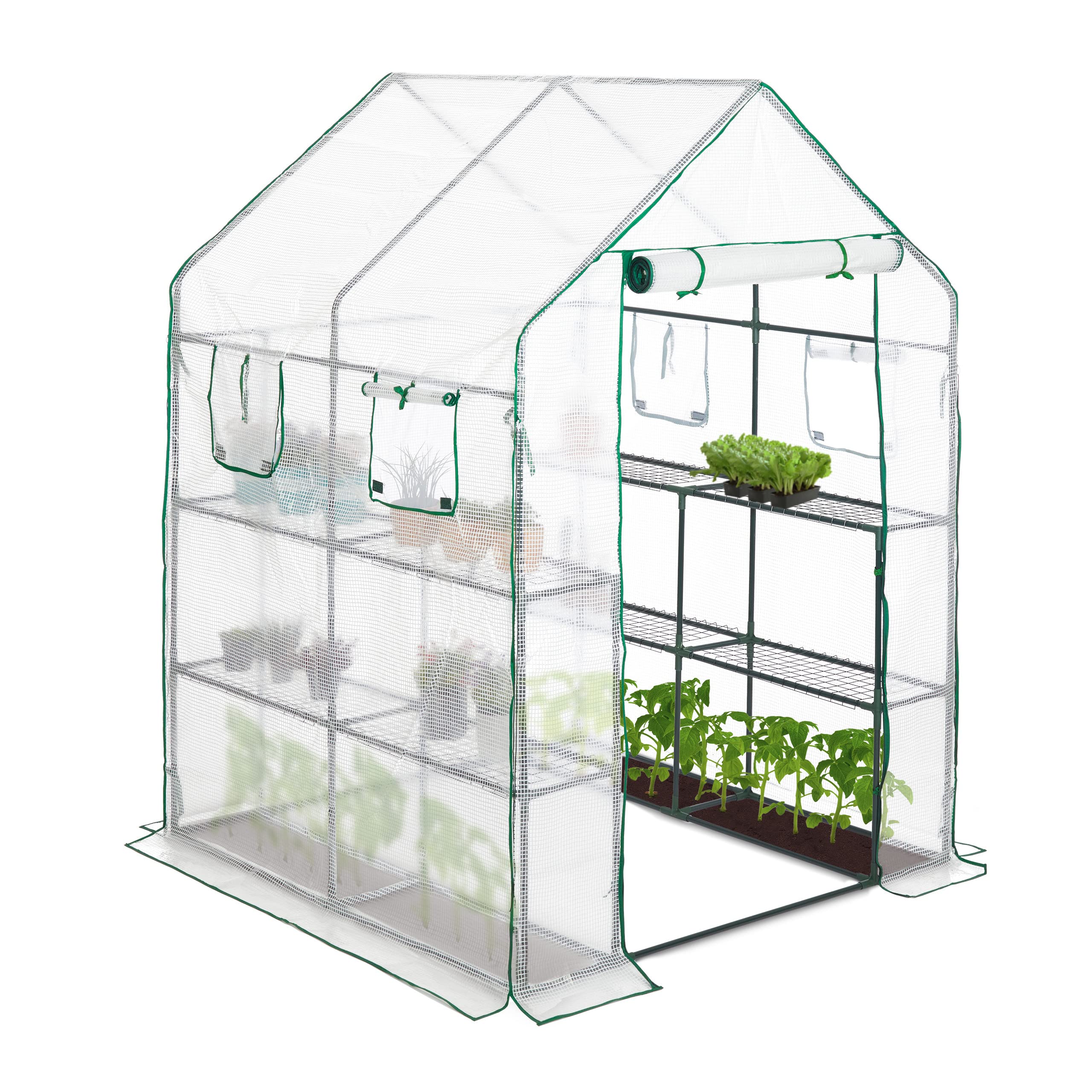 relaxdays-gew-chshaus-begehbar-190-x-140-x-140-cm-mit-8-ablagen-transparent image 1