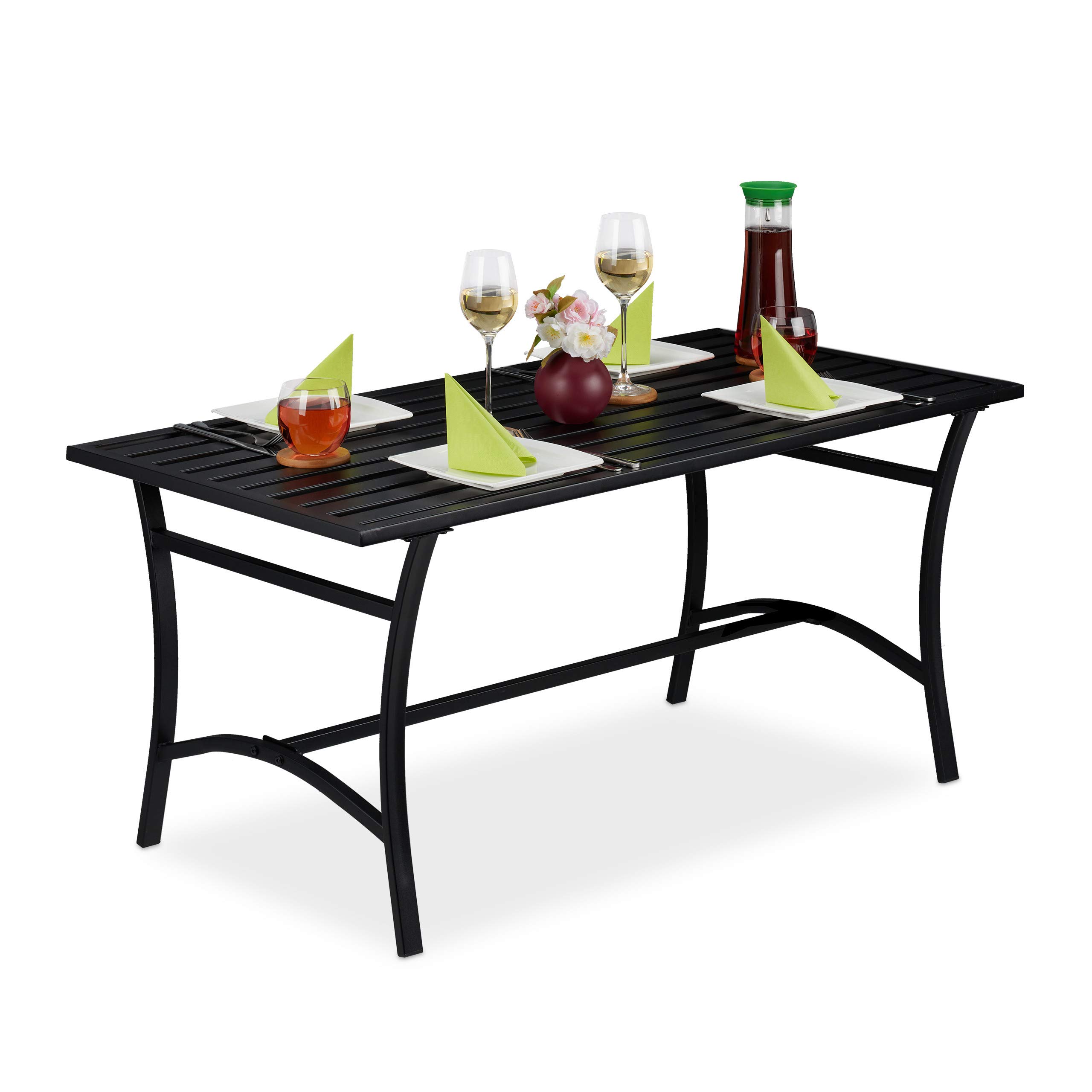 relaxdays-gartentisch-rechteckig-metall-120x60x55-5-cm-schwarz-mit-gitterstreben image 1
