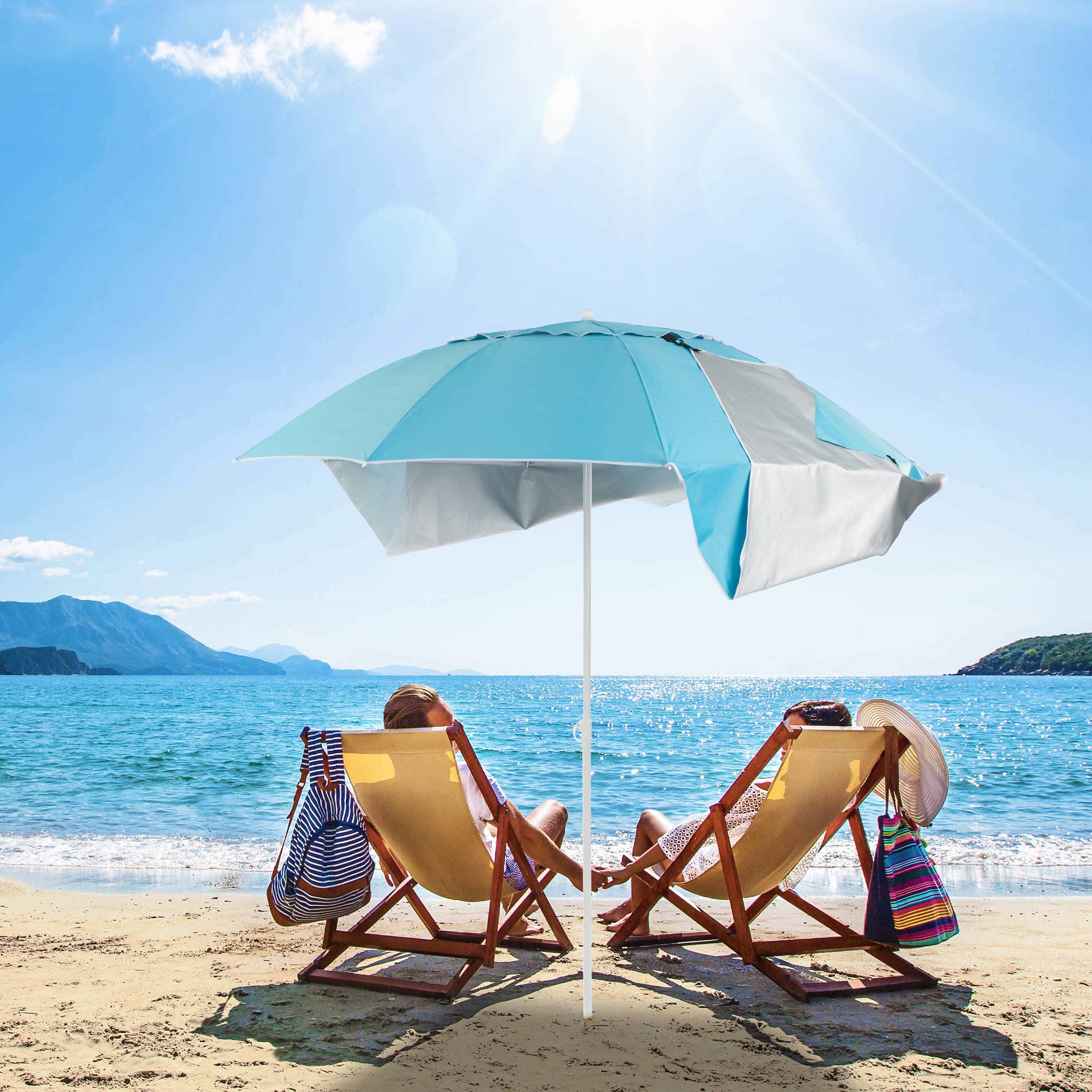 relaxdays-strandmuschel-schirm-sonnenschirm-strandzelt-210x180cm-blau-uv-50 image 2