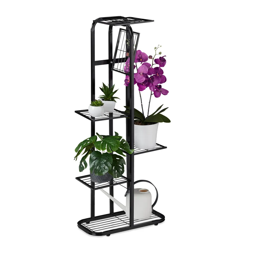 relaxdays-blumentreppe-metall-6-stufig-pflanzenregal-107x44x24-cm-schwarz image 1