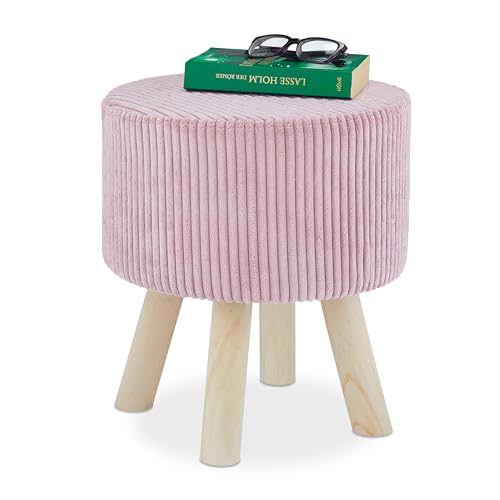 relaxdays-samthocker-rund-rosa-kordsamt-41-x-37-cm-mit-holzbeinen image 8