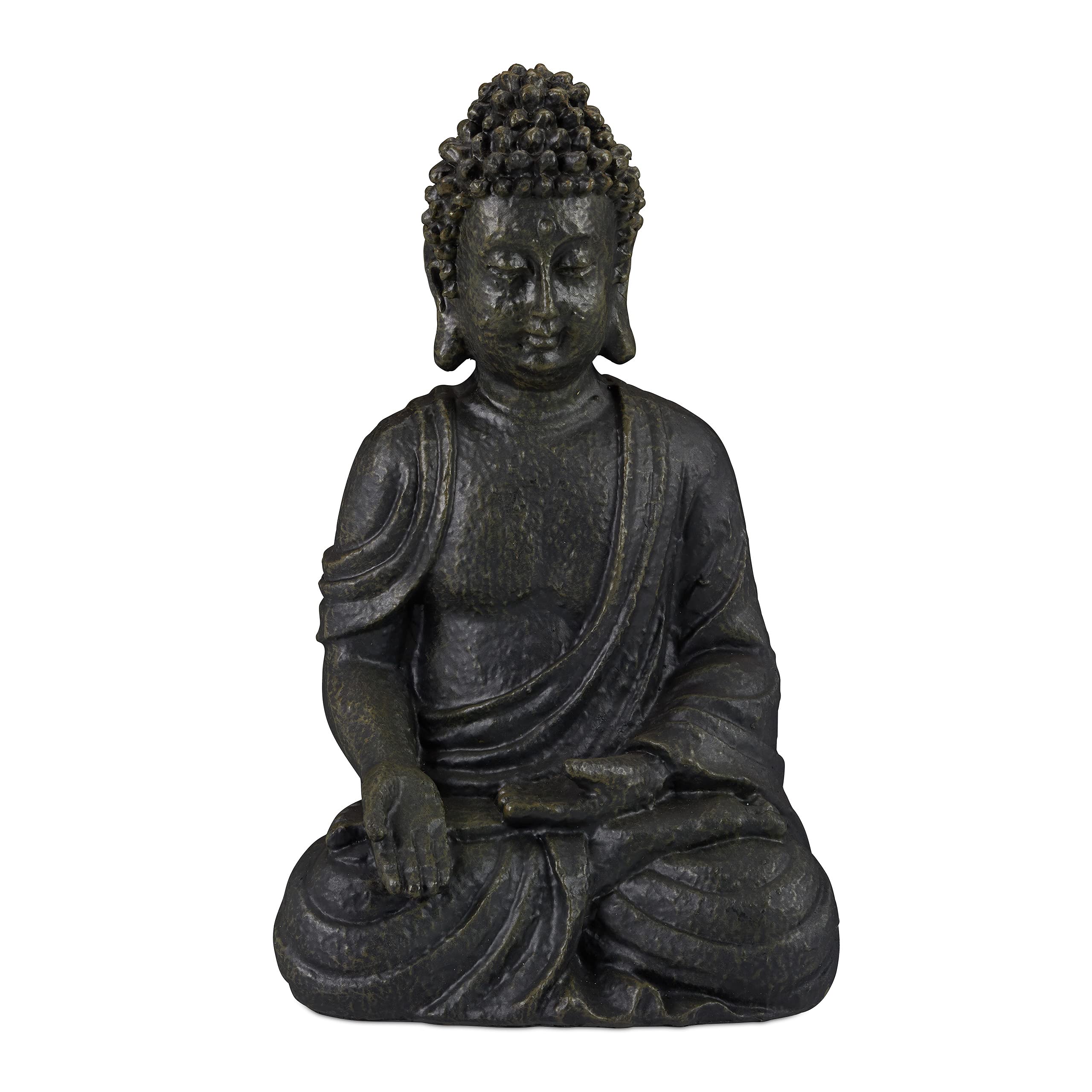 relaxdays-buddha-figur-sitzend-18-cm-kunststein-dunkelgrau image 1