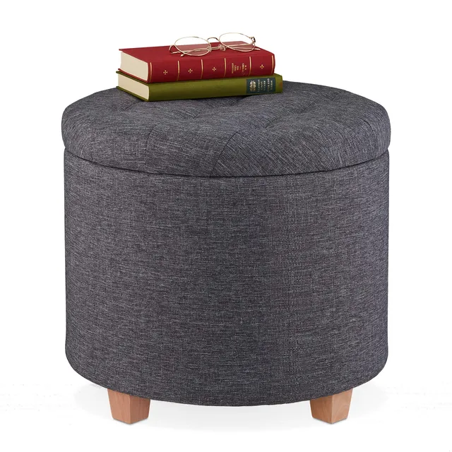 relaxdays-sitzhocker-rund-mit-stauraum-dunkelgrau-41-x-44-cm-40-l image 1