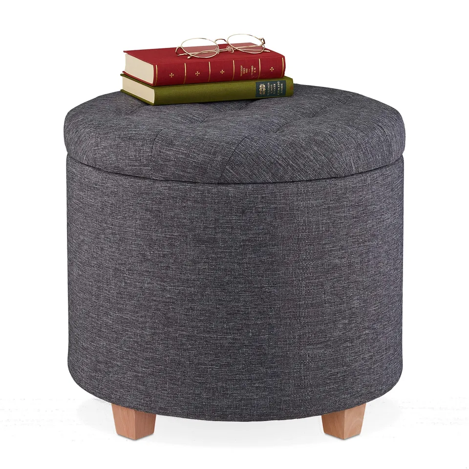 relaxdays-sitzhocker-rund-mit-stauraum-dunkelgrau-41-x-44-cm-40-l image 1