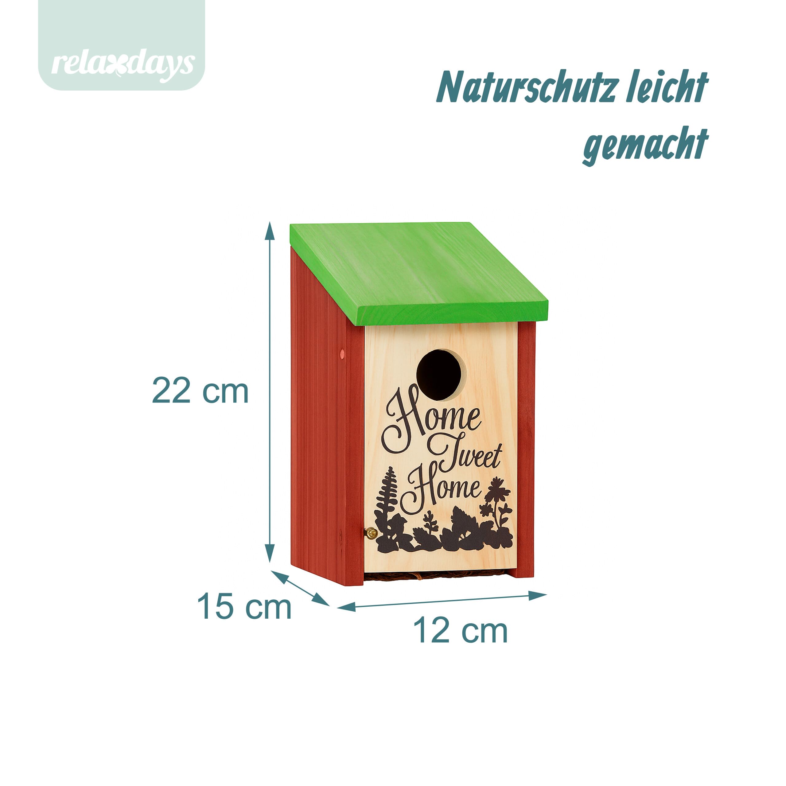 relaxdays-nistkasten-home-tweet-home-holzvogelhaus-rotgr-n-21-5-x-12-x-15-2-cm image 4