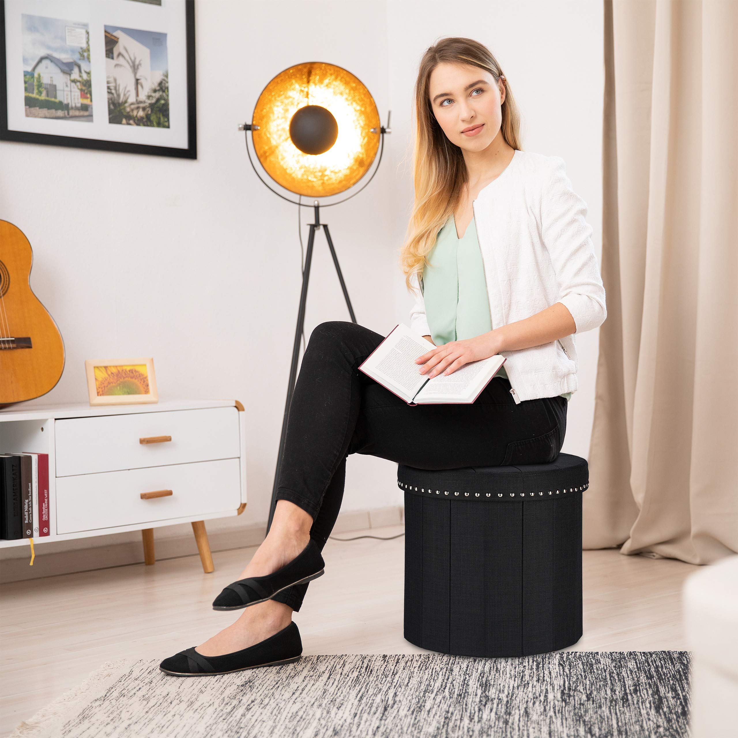 relaxdays-sitzhocker-rund-mit-stauraum-43x46-cm-schwarz image 2