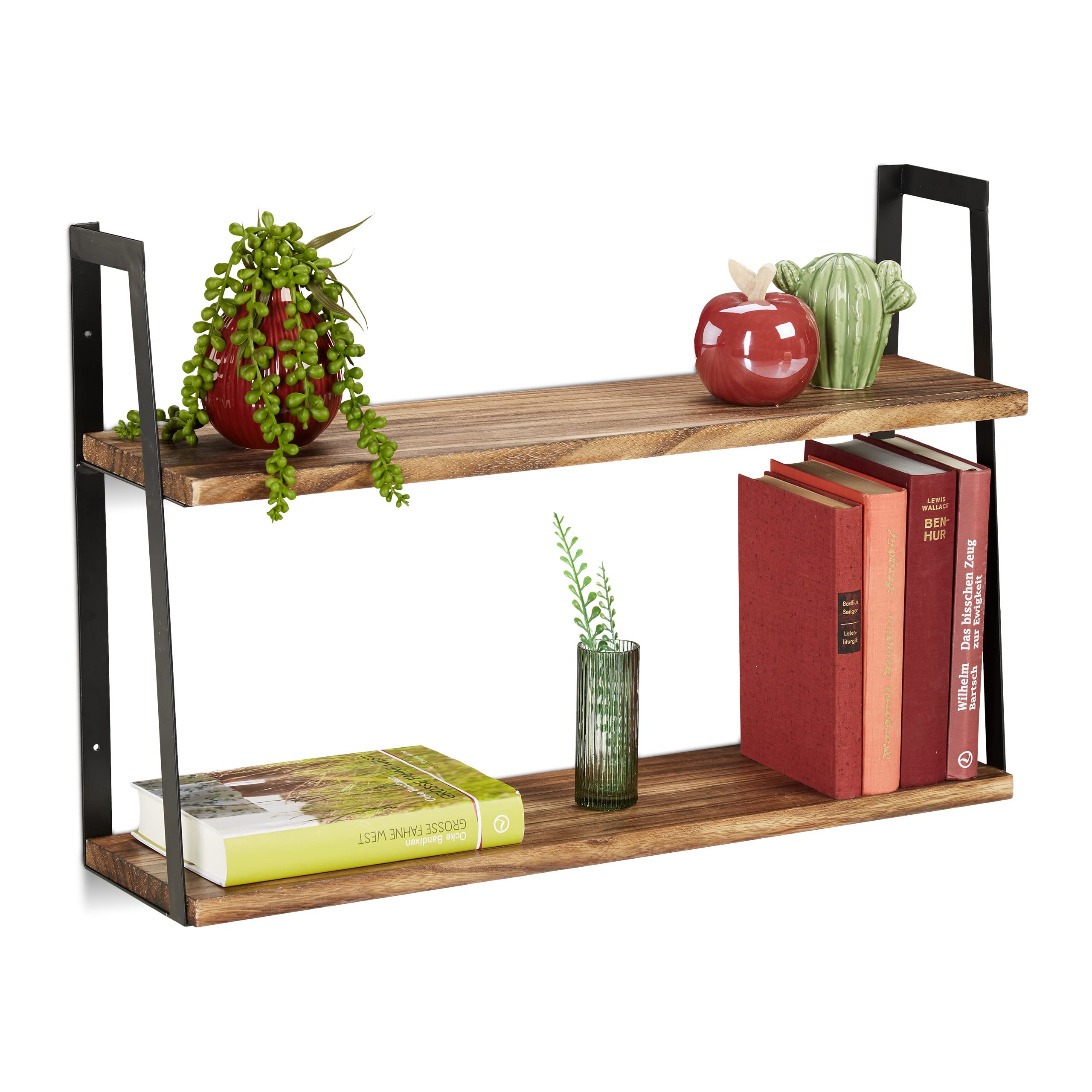 relaxdays-wandregal-mit-2-ablagen-40-x-60-x-15-cm-metall-holz-natur-schwarz image 1